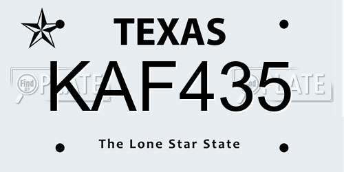 KAF435 Texas License Plate