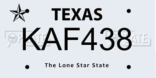 KAF438 Texas License Plate
