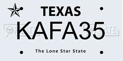 KAFA35 Texas License Plate