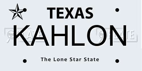 KAHLON Texas License Plate