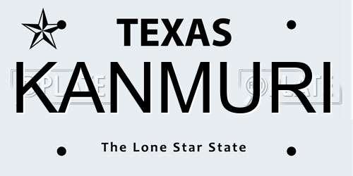 KANMURI Texas License Plate
