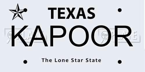 KAPOOR Texas License Plate
