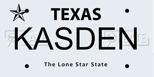 KASDEN Texas License Plate