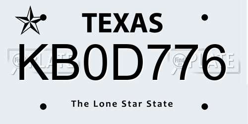 KB0D776 Texas License Plate
