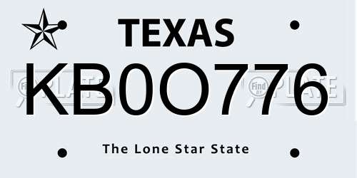 KB0O776 Texas License Plate