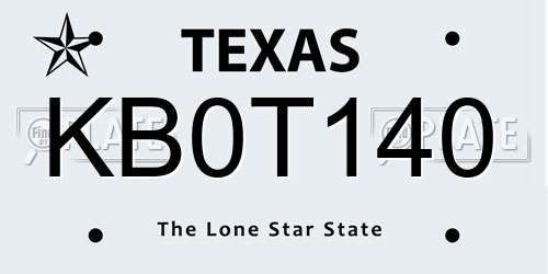KB0T140 Texas License Plate