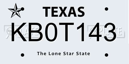 KB0T143 Texas License Plate