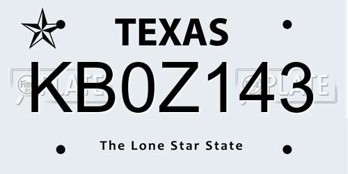 KB0Z143 Texas License Plate