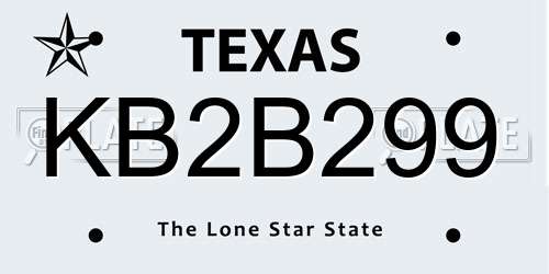KB2B299 Texas License Plate