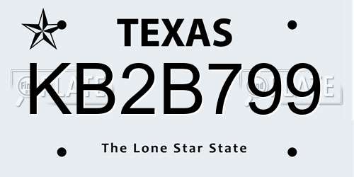KB2B799 Texas License Plate