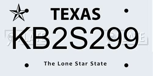 KB2S299 Texas License Plate