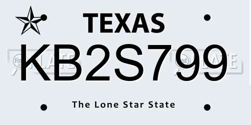 KB2S799 Texas License Plate