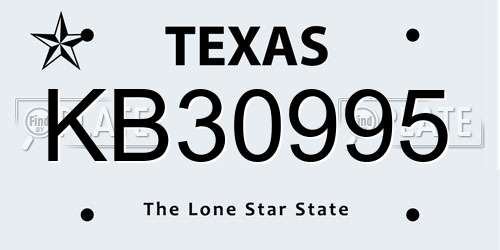KB30995 Texas License Plate