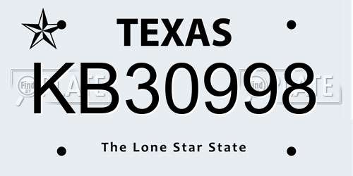 KB30998 Texas License Plate