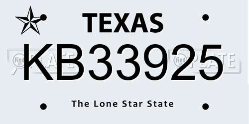 KB33925 Texas License Plate