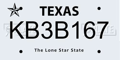 KB3B167 Texas License Plate