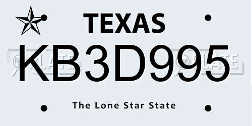 KB3D995 Texas License Plate