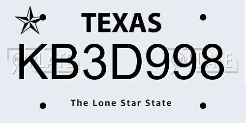 KB3D998 Texas License Plate