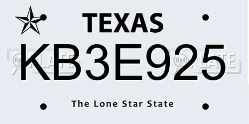 KB3E925 Texas License Plate
