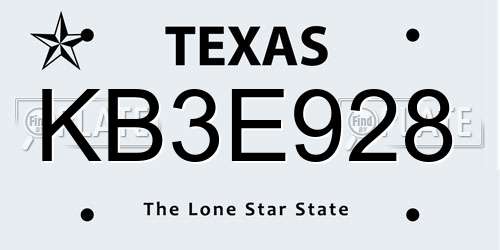 KB3E928 Texas License Plate