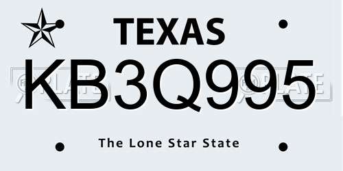 KB3Q995 Texas License Plate