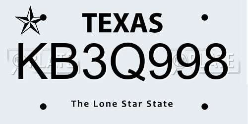 KB3Q998 Texas License Plate