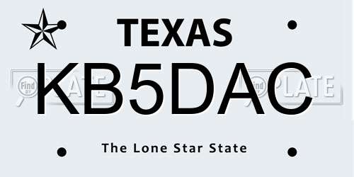 KB5DAC Texas License Plate