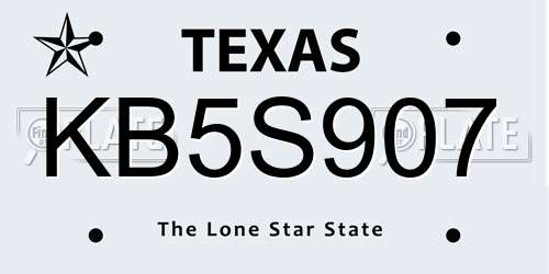 KB5S907 Texas License Plate