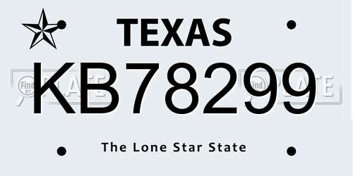 KB78299 Texas License Plate