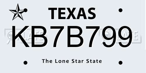 KB7B799 Texas License Plate