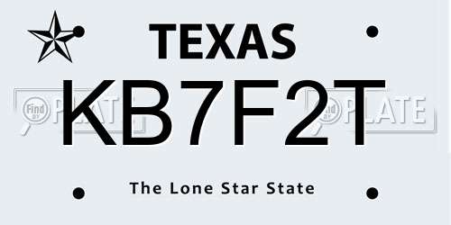 KB7F2T Texas License Plate