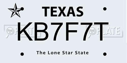 KB7F7T Texas License Plate