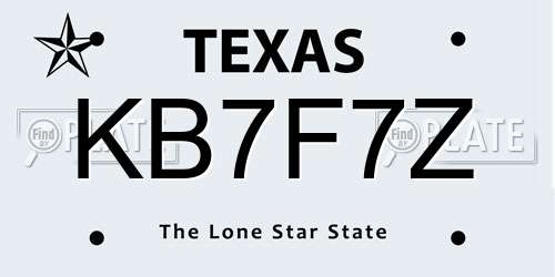 KB7F7Z Texas License Plate