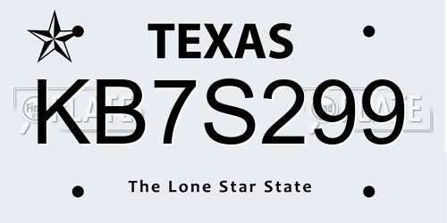 KB7S299 Texas License Plate