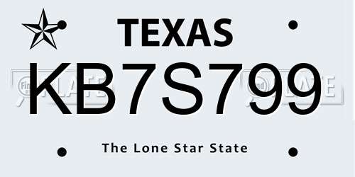 KB7S799 Texas License Plate
