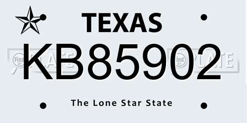 KB85902 Texas License Plate