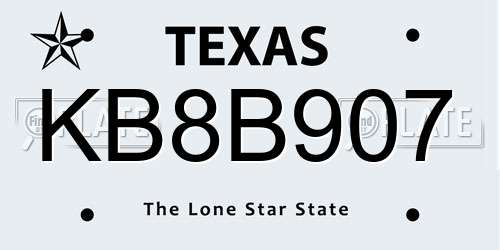 KB8B907 Texas License Plate
