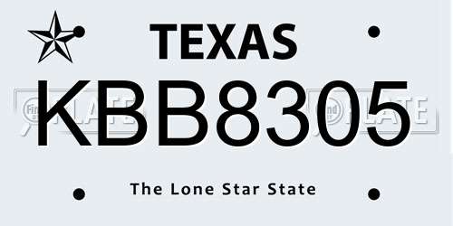 KBB8305 Texas License Plate