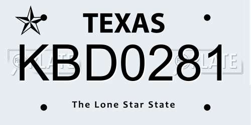 KBD0281 Texas License Plate