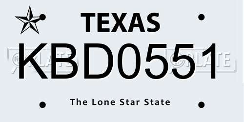 KBD0551 Texas License Plate