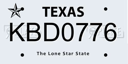 KBD0776 Texas License Plate