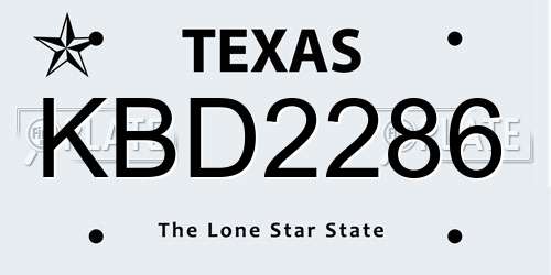 KBD2286 Texas License Plate