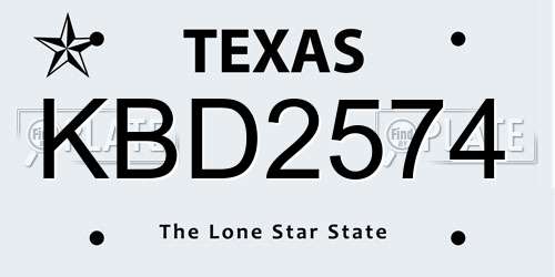 KBD2574 Texas License Plate