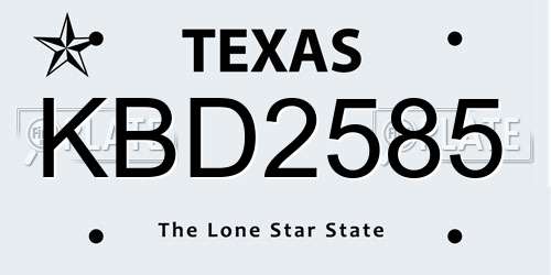 KBD2585 Texas License Plate