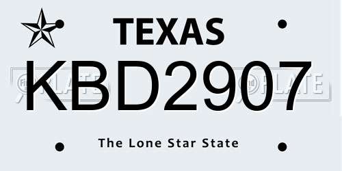 KBD2907 Texas License Plate