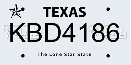 KBD4186 Texas License Plate
