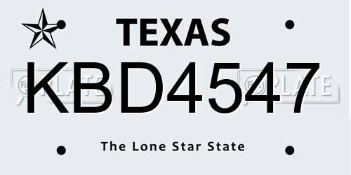 KBD4547 Texas License Plate