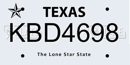 KBD4698 Texas License Plate