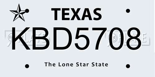 KBD5708 Texas License Plate
