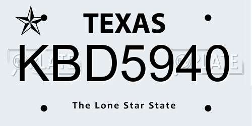 KBD5940 Texas License Plate